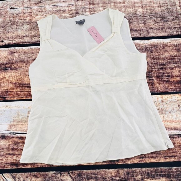 Ann Taylor Factory Tops - Ann Taylor Factory Tank Blouse 12 Petite Cream Linen Blend Wrap V Neck NWT